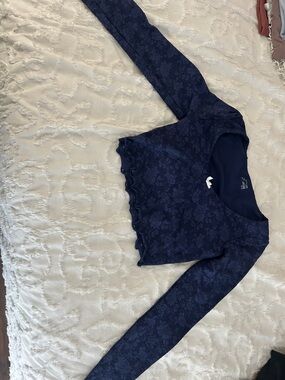 aerie Navy Lace Long Sleeve Crop Top